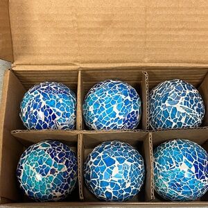 DOMESTAR Blue Mosaic Decorative Spheres for Home Decor, Set of 6, NEW WITH TAGS